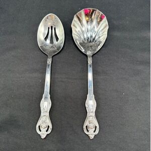 Heritage Mint Ltd 18/10 Stainless Steel Rose Serving Set Slotted Shell Spoon 2pc